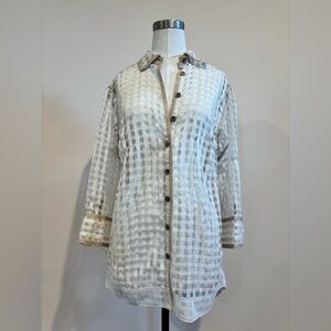 Byron Lars Window Pane - Sheer Button-Up Shirt Size 4 HTF